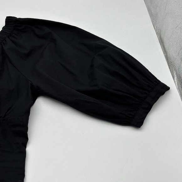 Free People Teagan Size Medium Black Puff-Sleeve On/Off Shoulder Peplum Blouse - Picture 4 of 11